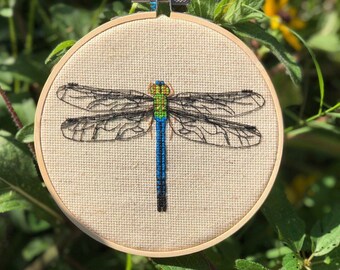 Green darner, dragonfly, insect, modern cross stitch - PDF instant download