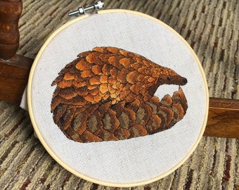 Pangolin Embroidery PDF Pattern Digital Download Endangered animals Pangolins