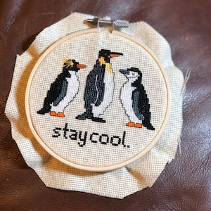 Penguin, stay cool, animal cross stitch pattern - PDF instant download