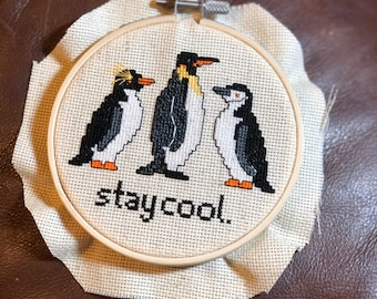 Pinguin Kreuzstichmuster Stay Cool Animal Design (PDF Download)
