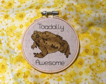 Toadally awesome, toad, amphibian animal cross stitch pattern - PDF instant download