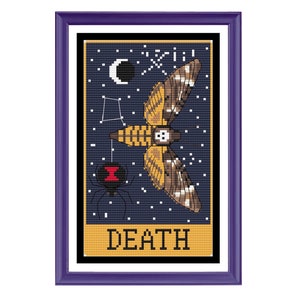 Carte de tarot Mort au point de croix, papillon de nuit, tête de mort, araignée, astrologie - PDF à téléchargement immédiat