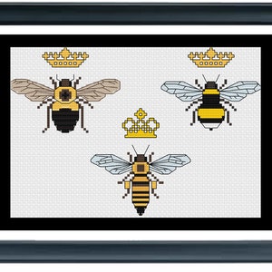 Queen bees set of three modern cross stitch - PDF instant download
