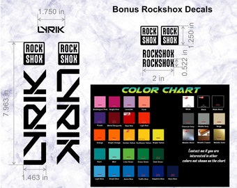 Custom Rockshox Lyrik Fork and Bonus Decals. Die-cut From High Quality Vinyl. 33 Colors! Made and sold in the USA.