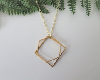 Geometric Necklace, Gold Necklace, Simple Necklace, Minimalist Necklace, Hexagon, Square