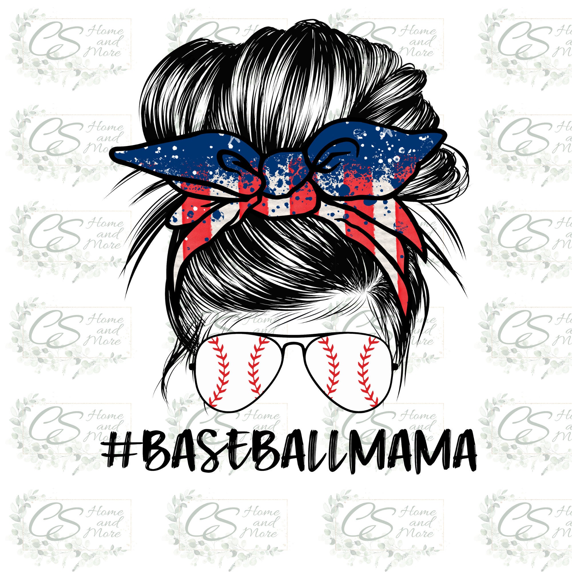 Red White and Blue Baseball Mama Messy Bun Hair Sunglasses Headband P…