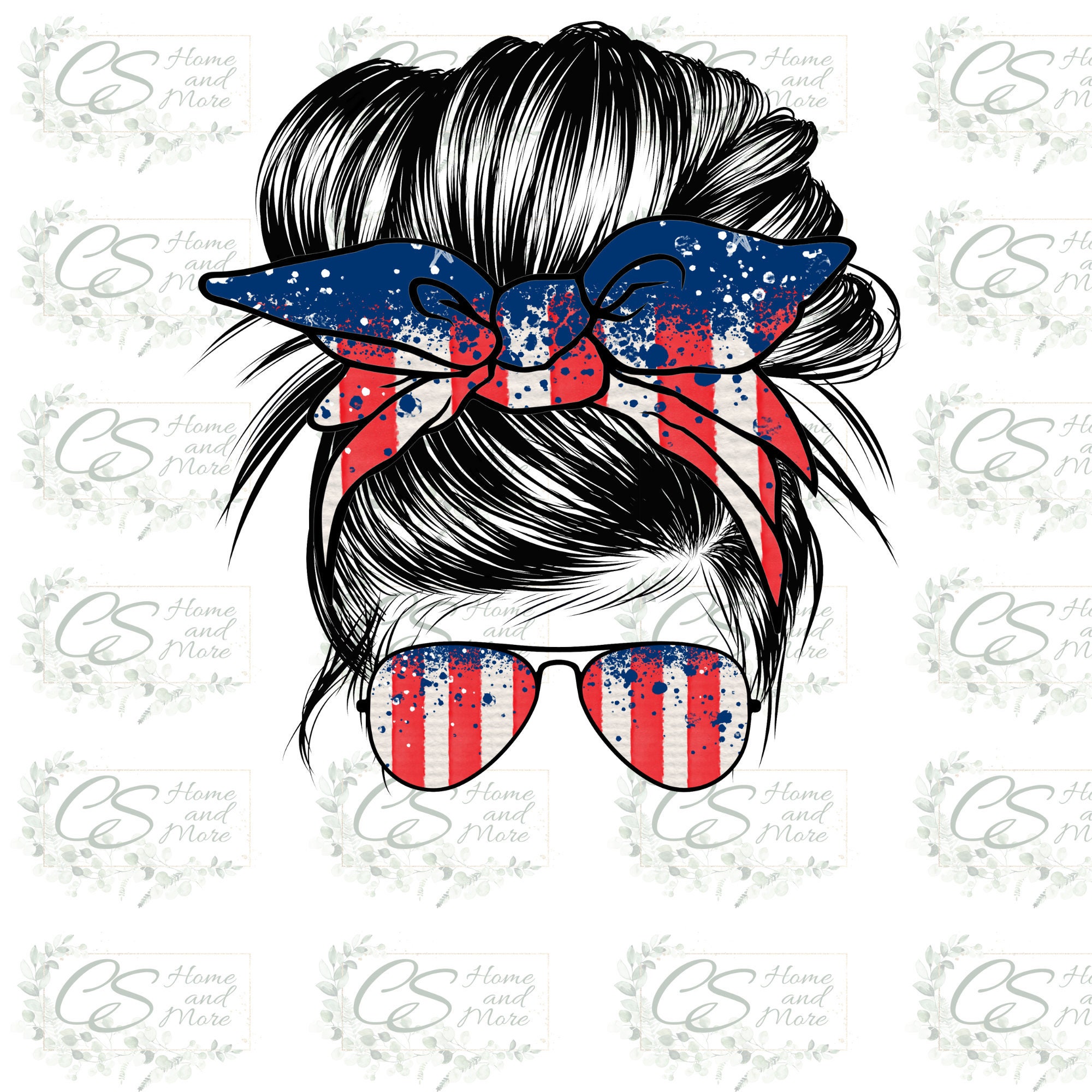 Red White and Blue  America Messy Bun Hair Sunglasses Headband 4th of…