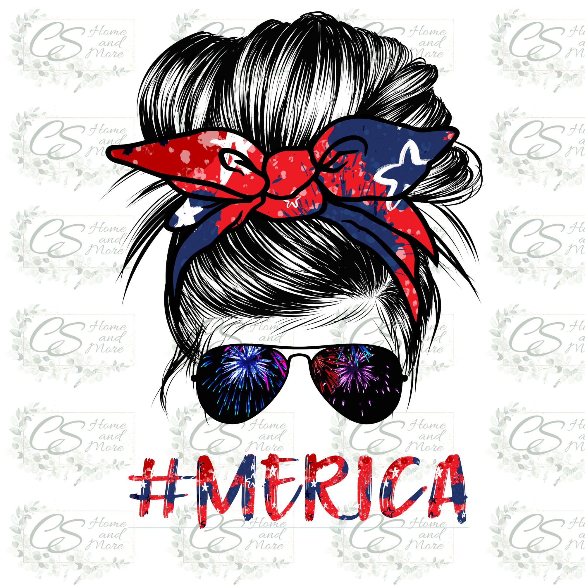 Red White and Blue  America Messy Bun Hair Sunglasses Headband 4th of…