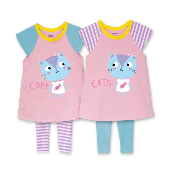 Trajes gemelos de 3 a 6 meses ropa de nina gemela gatos de copia vestidos de nina gemela trajes de nina gemela conjunto gemelo a juego regalo para ninas gemelas Etsy Espana