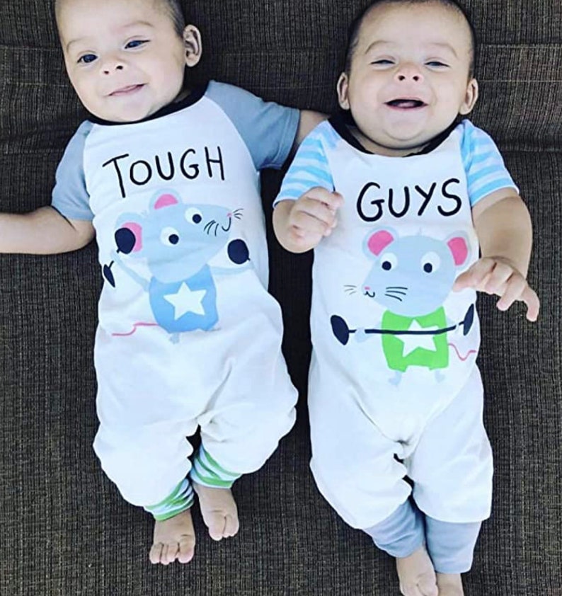 Twin Outfits Tough Guys, Cute Twin Clothes, Twin Baby Rompers, Gift for