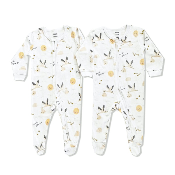 Twins Zippered Footies, Double Blessings, Newborn Twin Clothing, Twin Take Me Home Outfits, Infant Twin Clothes, Twins Layette, Infant Twins