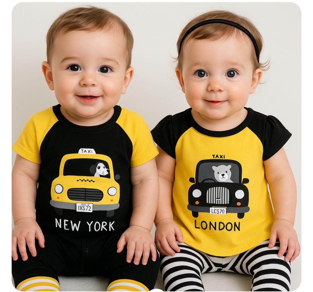 New York/London Boy and Girl Twin Outfits, Matching Boy Girl Twin Clothing, Coordinated Twin, Twins First Birthday, Gift Idea Boy Girl Twins