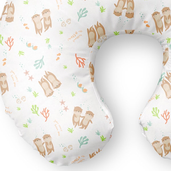 Twoborn™ Twins Nursing & Propping Pillow Cover: Can't Have One w/o the Otter, Twin Feeding Pillow Cover, Twins Breastfeeding Pillow Cover