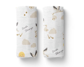 Twins Muslin Receiving Blankets: Double Blessings, Twin Swaddle Set, Twin  Baby Blanket, Newborn Twins Gift, Unisex Twin Blankets, Twin Stork
