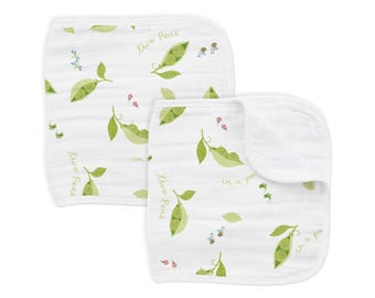 Two Peas in a Pod Muslin Burp Cloth Set, Twin Baby Shower Gift, 2-Pack