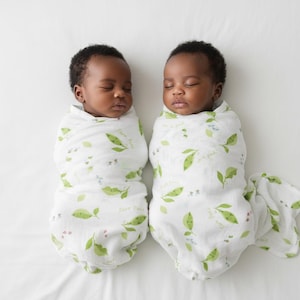 Twin Muslin Swaddle Blankets, Nursing Cover, Two Peas in a Pod Design, 2-Pack
