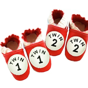 0-6 Months Twin 1 and Twin 2 Shoes, Thing 1 and Thing 2, Suess Twin Baby Shoes, Twin Infant Shoes Leather, Twin Girls Shoes, Twin Boys Shoes