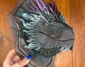 Wall Mounted Dragon Head Sculpture: Fantasy Art Decor