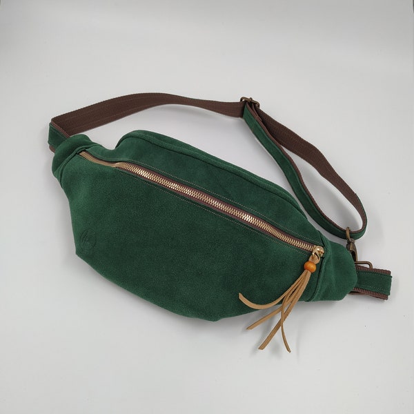 Green suede belly bag,leather suede belt bag, bauchtasche led,suede fanny pack,bauchtasche damen,