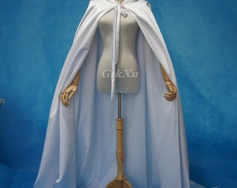 White Cloak Hooded Satin Wedding Cloak Cape Costume Renaissance Medieval Clothing Fairy Adult