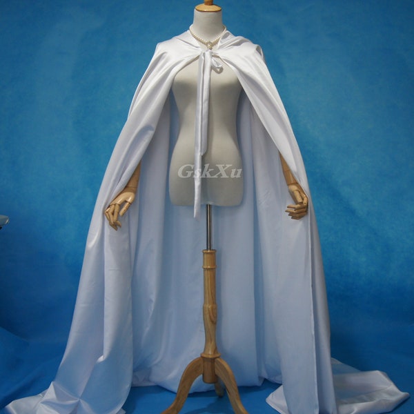 Cape blanche à capuche en satin de mariage Cape Costume Renaissance médiévale vêtements fée adulte