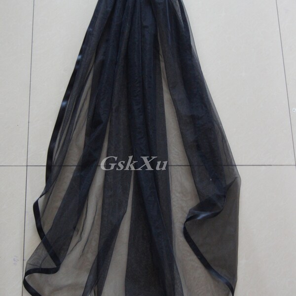 Black  One Layer Fingertip Length Wedding Veil Ribbon Edge Bridal Veil