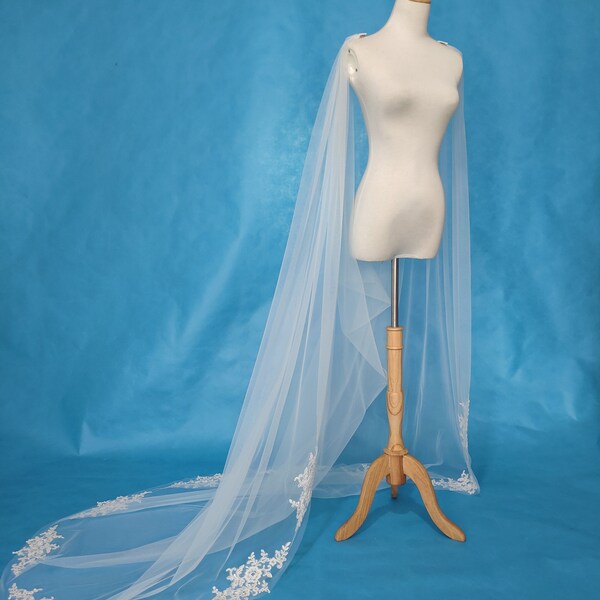 Lace cape veil , simple cape veil , plain cape , long cape veil , long veil , cathedral veil, wedding veil, bridal veil, custom veil