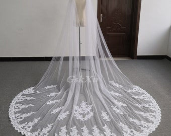 118" (300cm) Shoulder Veil Lace Wedding Cape Cathedral Bridal Cloak in White ,Off-White ,Ivory