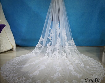 Lace Wedding Veil Cathedral Length Bridal Veil with Metal Comb