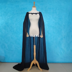 2 Meters Bridal Cape Long Black Chiffon Shawl Wedding Cloak