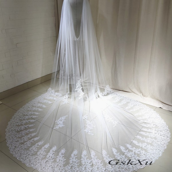 Lace Bridal Veil Cathedral Length 3 Meters Wedding Cape Shoulder Veil