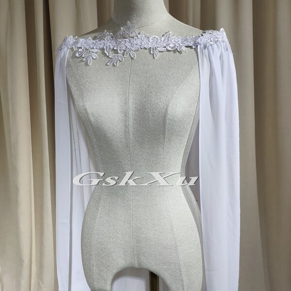 White Chiffon Bridal Cape 200 cm Wedding Cloak  Shawl