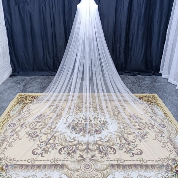 Voile de mariée en tulle doux 1 couche/2 couches Voile de mariée bord coupé de 3 mètres avec peigne en métal