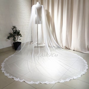One Layer 118" Bridal Cape Veil Lace Edge Wedding Cloak Cathedral Shoulder Veil