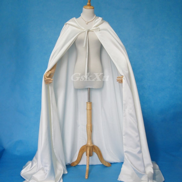 Ivory Cloak Hooded Satin Wedding Cloak Cape Costume Renaissance Medieval Clothing Fairy Adult