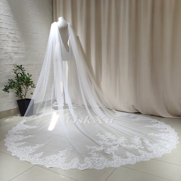 1 Layer Wedding Veil Lace with Sequins Bridal Veil 118"(300cm) Shoulder Veil