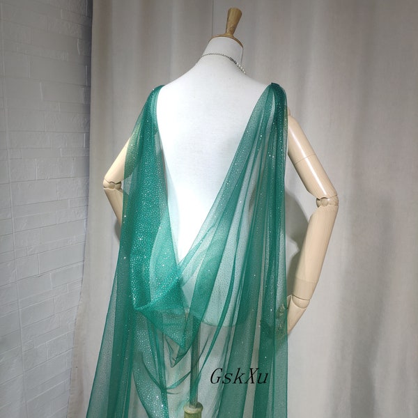 Emerald Green in Glitter Tulle Bridal Shoulder Veil 300cm Long x 150cm Wide