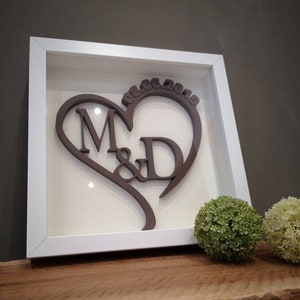 Gift for couples/wedding/anniversary/Valentine's Day Heart picture with initials/date individual and classy 3D print in desired color