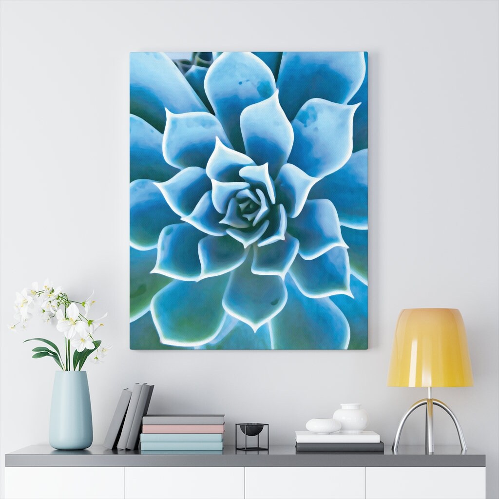 Blue Succulent Canvas Cactus Painting Botanical Painting Large Print ...