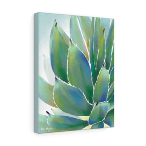 Agave Watercolor Canvas Succulent Painting Printed on canvas, Botanical Wall Art Colorful Succulent Wall Art, Framed Canvas, desert wall art image 7