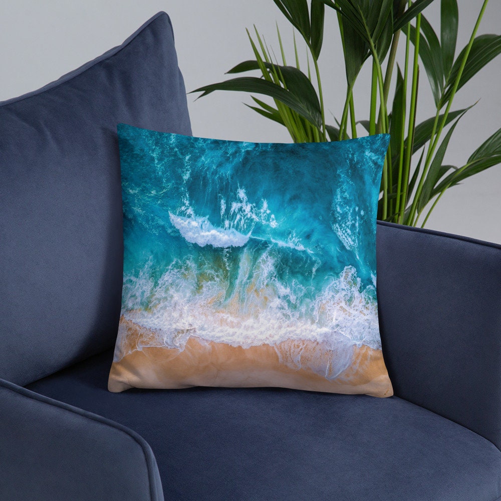 Powerful Sea Wave Decorative Cushion Tropical Blue Ocean Etsy