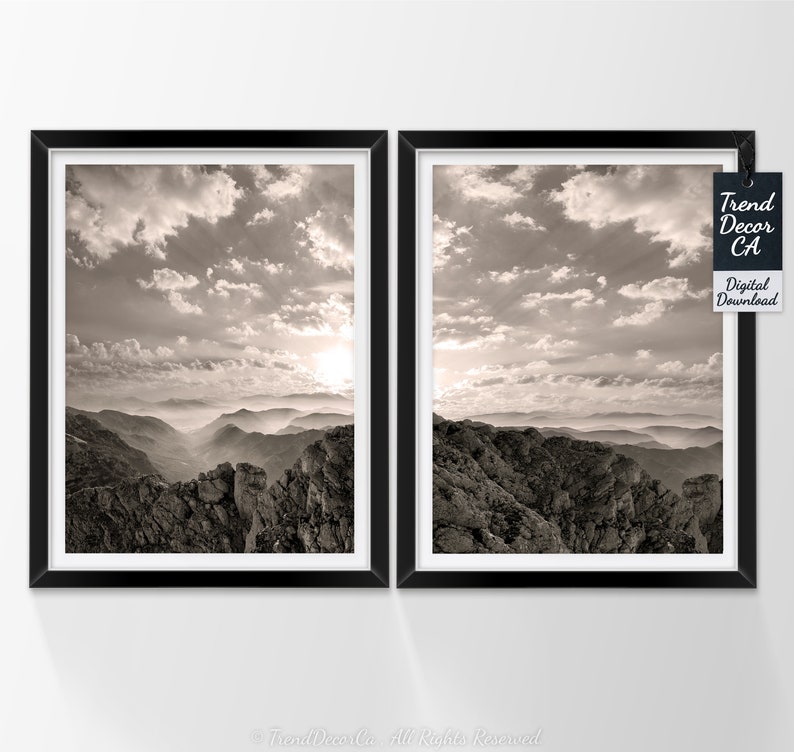Great Sepia Mountain Wall Decor Set of 2 Prints Large Poster Etsy
