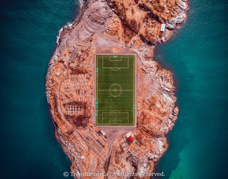 Soccer Beach Decor Beautiful Ocean Decor Unique Soccer field print Ocean Wave Island Large Poster Football Ocean Turquoise printable