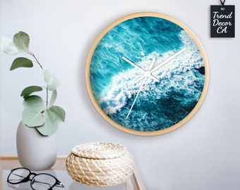 Nautical Wall Clock Sea Wave Ocean Wall Clock, Nautical Home Decor, Modern Trendy Clock For Office Living-room Kitchen, Housewarming Gift