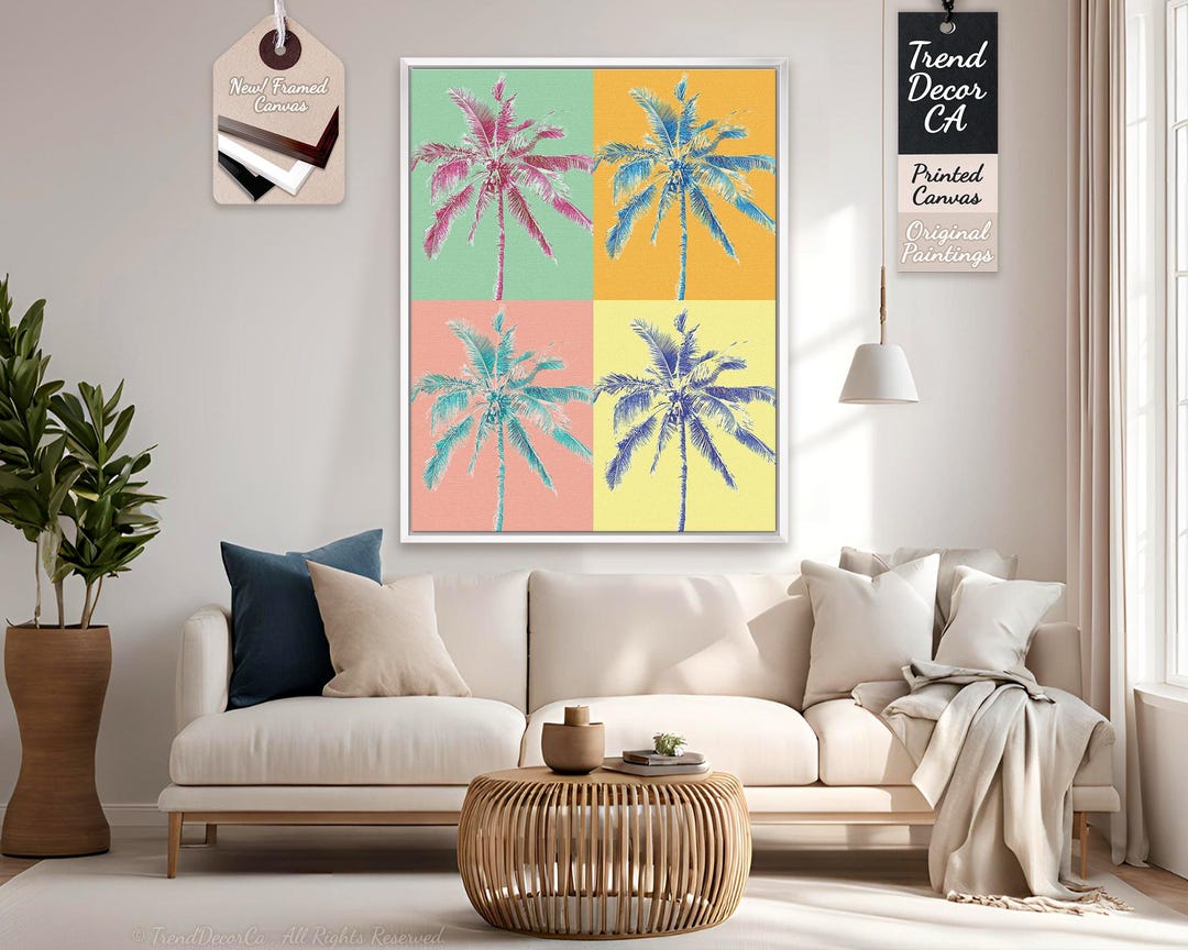 Tropical Paradise Palm Tree Canvas Wall Art Beach Decor, Vibrant Colors ...