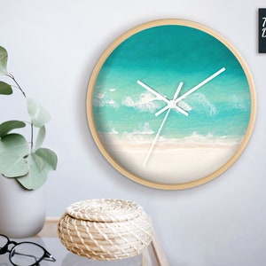 Nautical Wall Clock Turquoise Coast, Tropical Beach house Decor, Modern Trendy Clock For Office Living-room Kitchen, Beach Hose clock