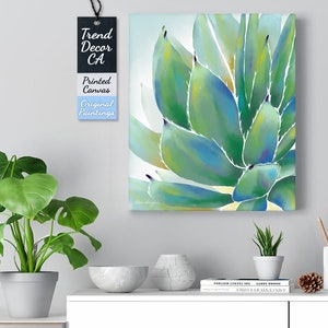 Agave Watercolor Canvas Succulent Painting Printed on canvas , Colorful Succulent Wall Art, Framed Canvas, Modern Home Decor desert wall art