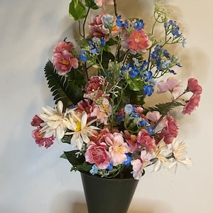 Pink  and blue cemetery vase , cemetery arrangement