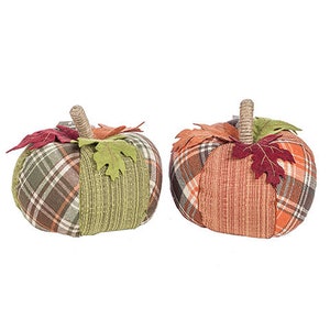 Fabric Plaid Pumpkins Assortment, 5 inches , Fall decoration , Pumpkin decoration