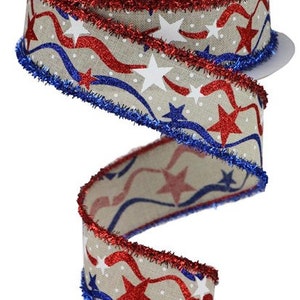 1.5&quot;X10yd Star/Wavy Stripe/Royal/Tinsel patriotic ribbon,RG0835201